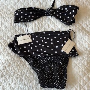 Solid and Striped polka dot tie front top and high waisted fold over bottom